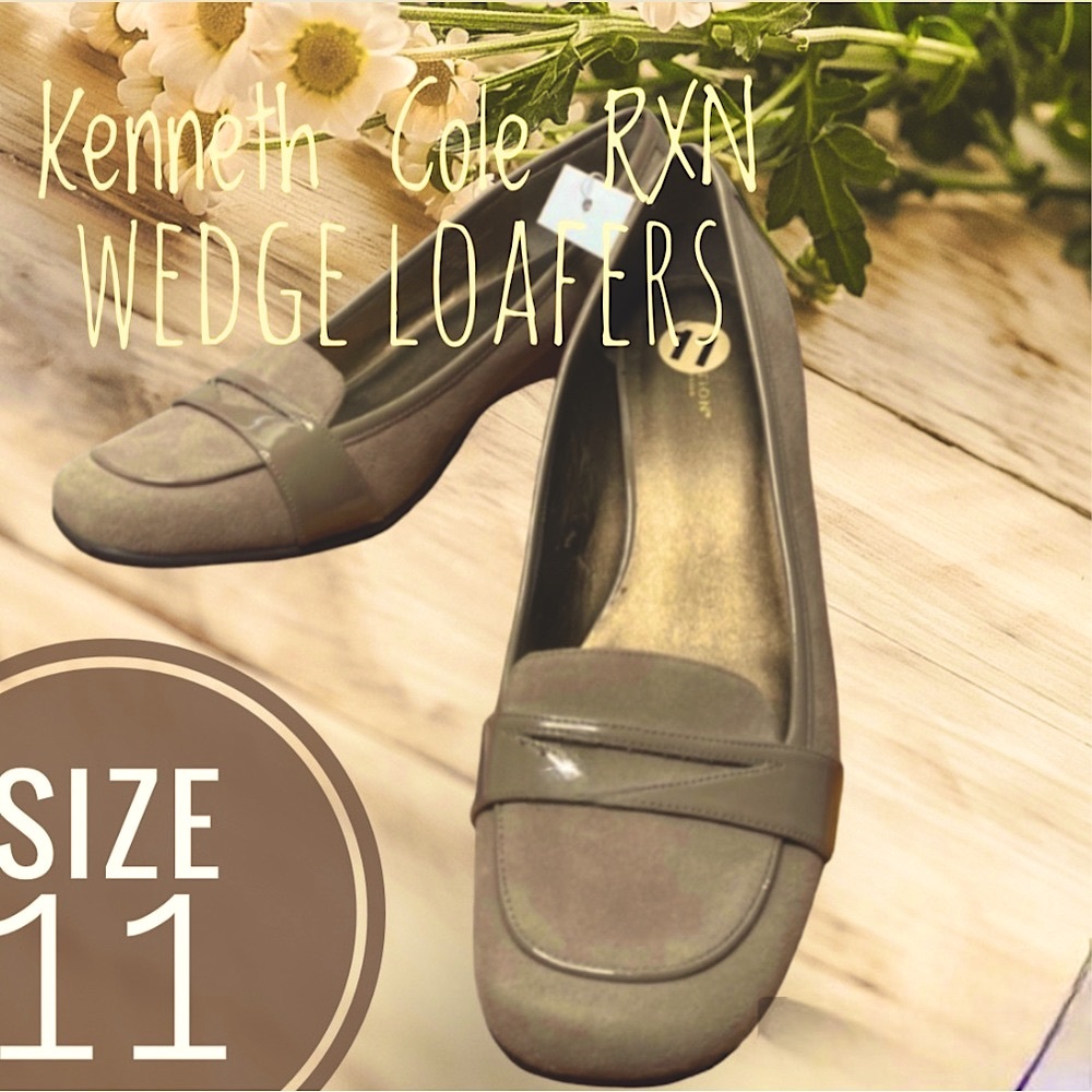 Women’s Loafers, Kenneth Cole Reaction, Beige Suede & Patent Leather, Size 11 - Picture 3 of 9